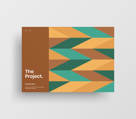 Creative business presentation vector A4 horizontal orientation front page mock up. Modern corporate report cover abstract geometric illustration design layout. Company identity brochure template.