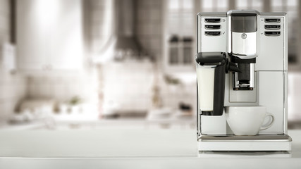 White coffee machine in kitchen and free space for your decoration 