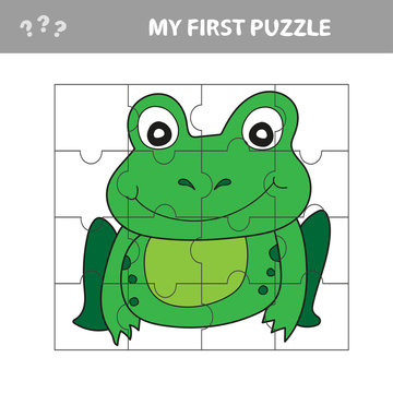 Education paper game for children, Frog. Use parts to create the image. My first puzzle
