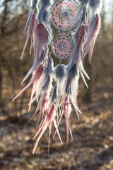 Handmade dream catcher with feathers threads and beads rope hanging