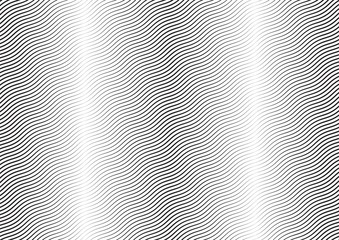Abstract halftone wave line background. Monochrome pattern with varying line thickness.  Vector modern pop art texture for poster, sites, business cards, cover, postcard, design, labels, stickers.