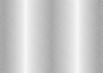 Abstract halftone wave line background. Monochrome pattern with varying line thickness.  Vector modern pop art texture for poster, sites, business cards, cover, postcard, design, labels, stickers.
