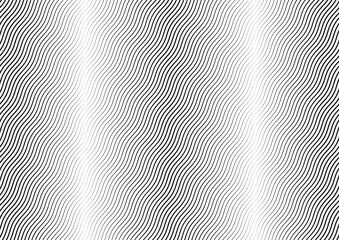 Abstract halftone wave line background. Monochrome pattern with varying line thickness.  Vector modern pop art texture for poster, sites, business cards, cover, postcard, design, labels, stickers.