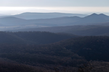 Borzsony mountain peaks with the Esztergom Basilica in the background