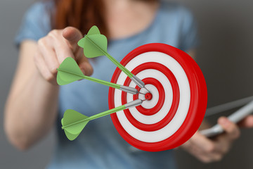 Dart arrow on target dartboard, Business success concept..