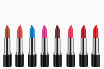 Fototapeta premium Lipstick with different shades. Lipstick is in a row with a different color.