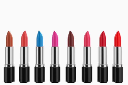 Lipstick with different shades. Lipstick is in a row with a different color.