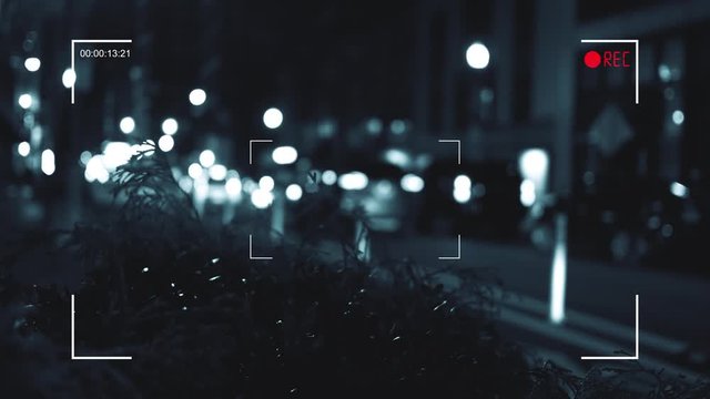 Digital Recording Camera in Downtown City Area At Night Series - Hidden Sidewalk Version