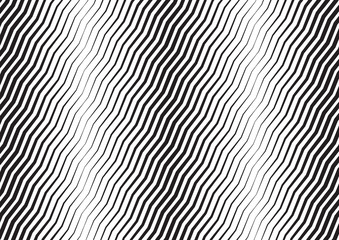 Abstract halftone zigzag line background. Monochrome pattern with varying line thickness.  Vector modern pop art texture for poster, sites, business cards, cover, postcard, design, labels, stickers.