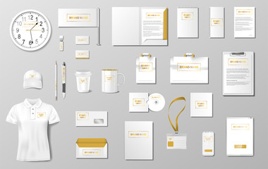 Corporate identity template design. Realistic Business Stationery mockup for shop. Stationery and uniform, paper pack, package for your brand. Vector illustration - obrazy, fototapety, plakaty