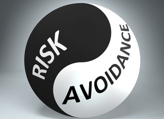 Risk and avoidance in balance - pictured as words Risk, avoidance and yin yang symbol, to show harmony between Risk and avoidance, 3d illustration
