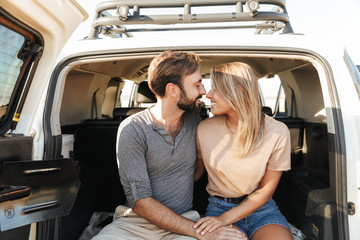 Pleased happy young amazing loving couple