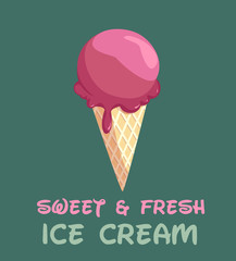 Cherry, Rasperry Ice Cream Cone Illustration