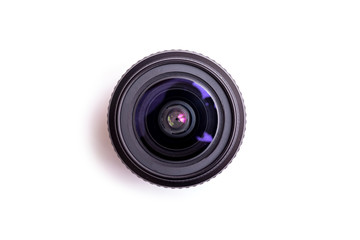 Dslr Camera photo zoom lens over white background