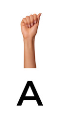 Manual Language Alphabet Deaf Gesture Sign A letter with Female Hand Black White for Communication of Disabled 