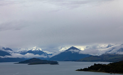 Fototapeta na wymiar Lake Wakatipu New Zealand. Mountains The Remarkables