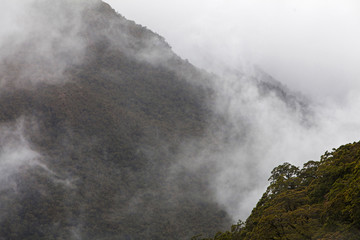 Mount aspiring National Park New Zealand. mountains and clouds. Fog