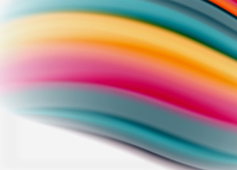 Wave lines abstract background, smooth silk design with rainbow style colors. Liquid fluid color waves. Vector Illustration