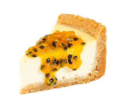 Cheesecake With Passion Fruit Jam Isolated On White