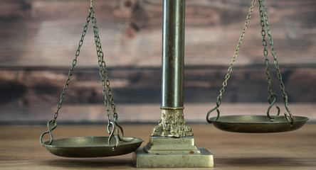 Lawyers office concept on rustic wooden table.