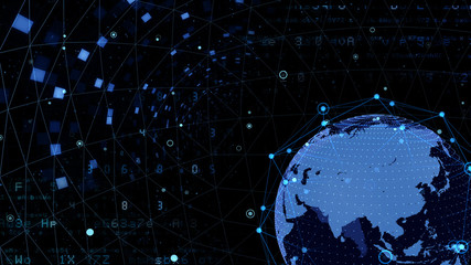 Earth on Digital Network space 3D illustration background 