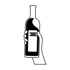 hand holding a bottle wine on white background