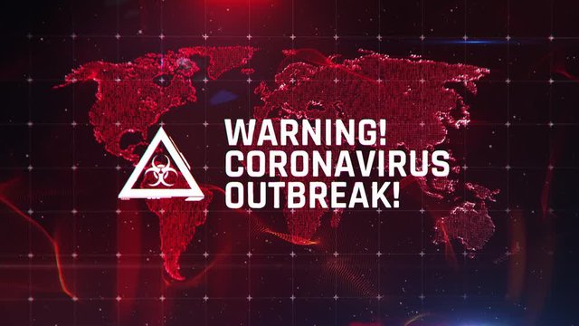 Coronavirus outbreak, breaking news, warning text on red background, alert. Warning message on screen