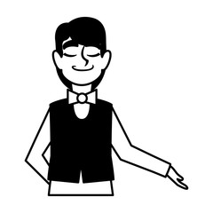 man waiter with uniform on white background