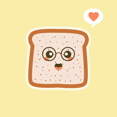 Bread Slice Toast Cartoon Mascot character funny cartoon with emotions on the kawaii face. Flat design Vector Illustration