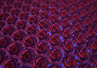 Solid background of red roses. 3D illustration