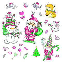 Christmas and New Year set on a white background. Vector illustration