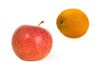ripe juicy red apple and orange isolated on a white background. Healthy eating concept