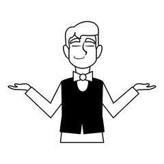 man waiter with uniform on white background