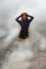 Smoke, Fog, walk, Face, portrait, hair, mood, pretty, lifestyle, hairstyle, Girl, brunette, brunette woman, travel, woman, female, model, fashion, lady, clothes, fashion, style, nice,