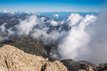 Amazing aerial view at scenic turkish landscapes as seen from high mountain Tahtali 2365 metres...