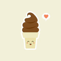Kawaii ice cream cone characters in flat style. Cute cartoons isolated on color background. ice cream in waffle cones