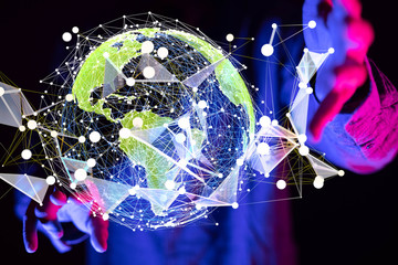 Global network connection. World map point and line composition concept