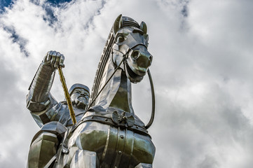 Fototapeta na wymiar The Genghis Khan Equestrian Statue, is a 131-foot (40 m) tall statue of Genghis Khan on horseback, on the bank of the Tuul River at Tsonjin Boldog 54 km east of the Mongolian capital Ulaanbaatar.