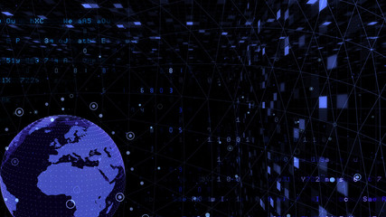 Earth on Digital Network space 3D illustration background EU Africa