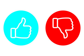 Like and Dislike vector flat Icons. Thumbs up and down circle blue and red symbols.