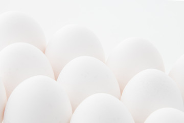 Chicken eggs on white background. Fresh chicken egg image.