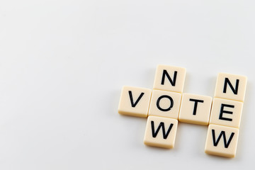 Word vote, now and new on white background 