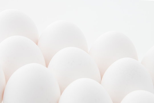 Chicken eggs on white background. Fresh chicken egg image.