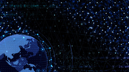 Earth on Digital Network space 3D illustration background Japan Australia