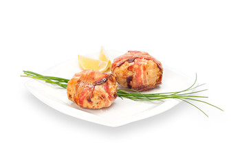 Delicious Bacon Wrapped Meat Roll Chicken Fillet with lemon and chive