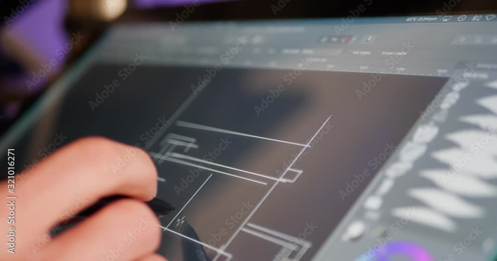 Wall mural an architect sketching and drafting out blueprints or concept art for a building project on a digita