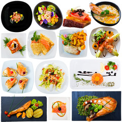 Collage of dishes with salmon