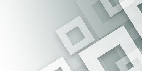 Minimal light grey glossy squares. Abstract technology banner design. White geometric background