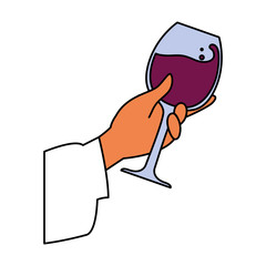 hand holding a glass of wine on white background