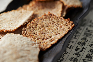 Dried Rice Cracker Snack on Plate